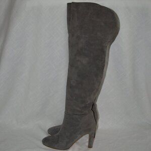 Sz 38 7.5 Gabriela Hearst Gray Suede Over the Knee 1/4 Zip 3.5" Heels Boots